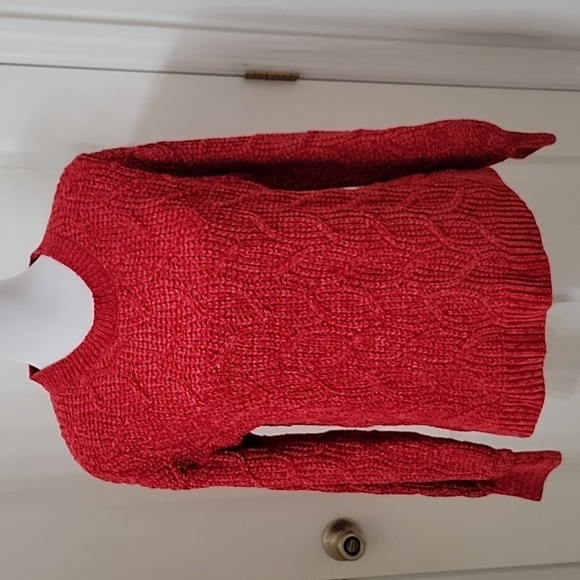 Pink Rose Size M Red Chenille Crew Neck Sweater, Super Soft - Picture 1 of 11